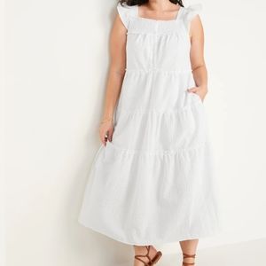 Old Navy Flutter-Sleeve Printed Tiered Smocked Midi Swing Dress